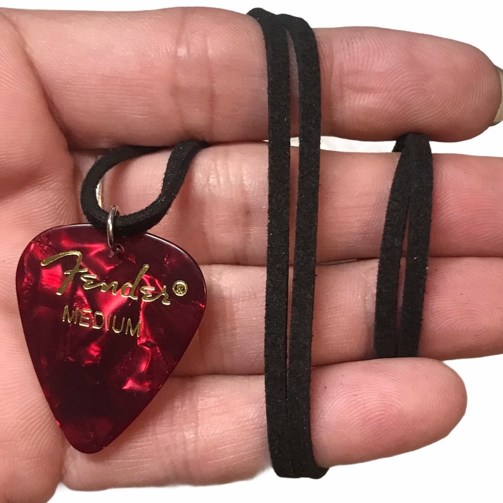 Fender Red Moto Guitar Pick necklace black cord